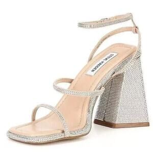 Steve Madden Britini Block Heeled Sandals Womens Size 10M Silver NEW